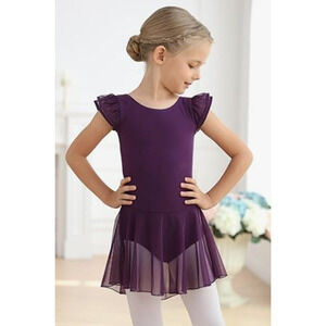 Dance Leotard Dress Danshow Medium Child Purple Ballet Tap Flutter Sleeve